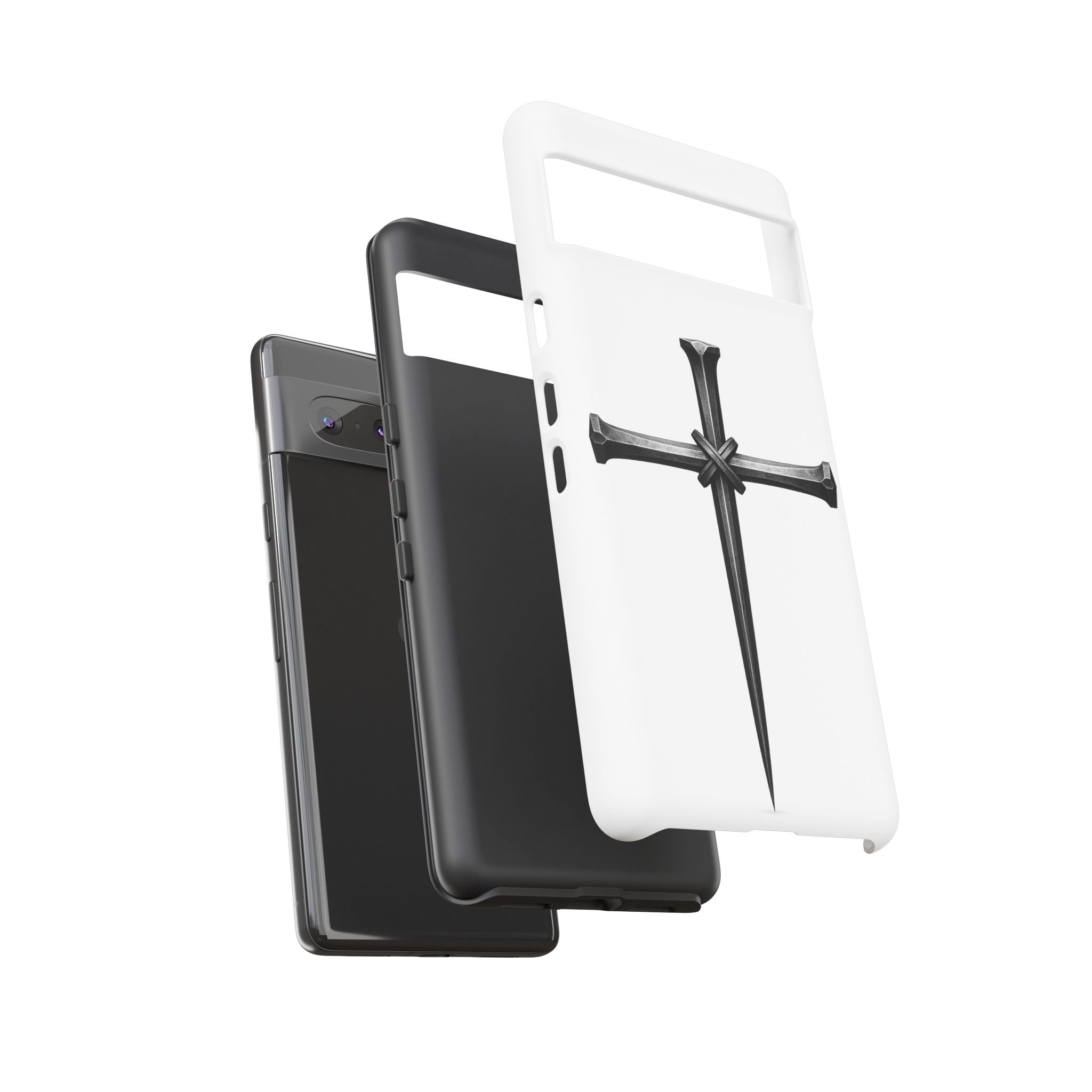 Nail Cross Tough Phone Case – Minimal Gothic Christian Armor for Samsung & iPhone
