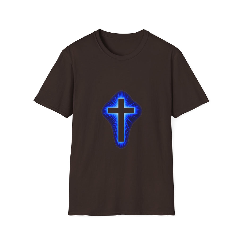 Blue Glowing Cross T‑Shirt — Christian Faith Graphic Tee