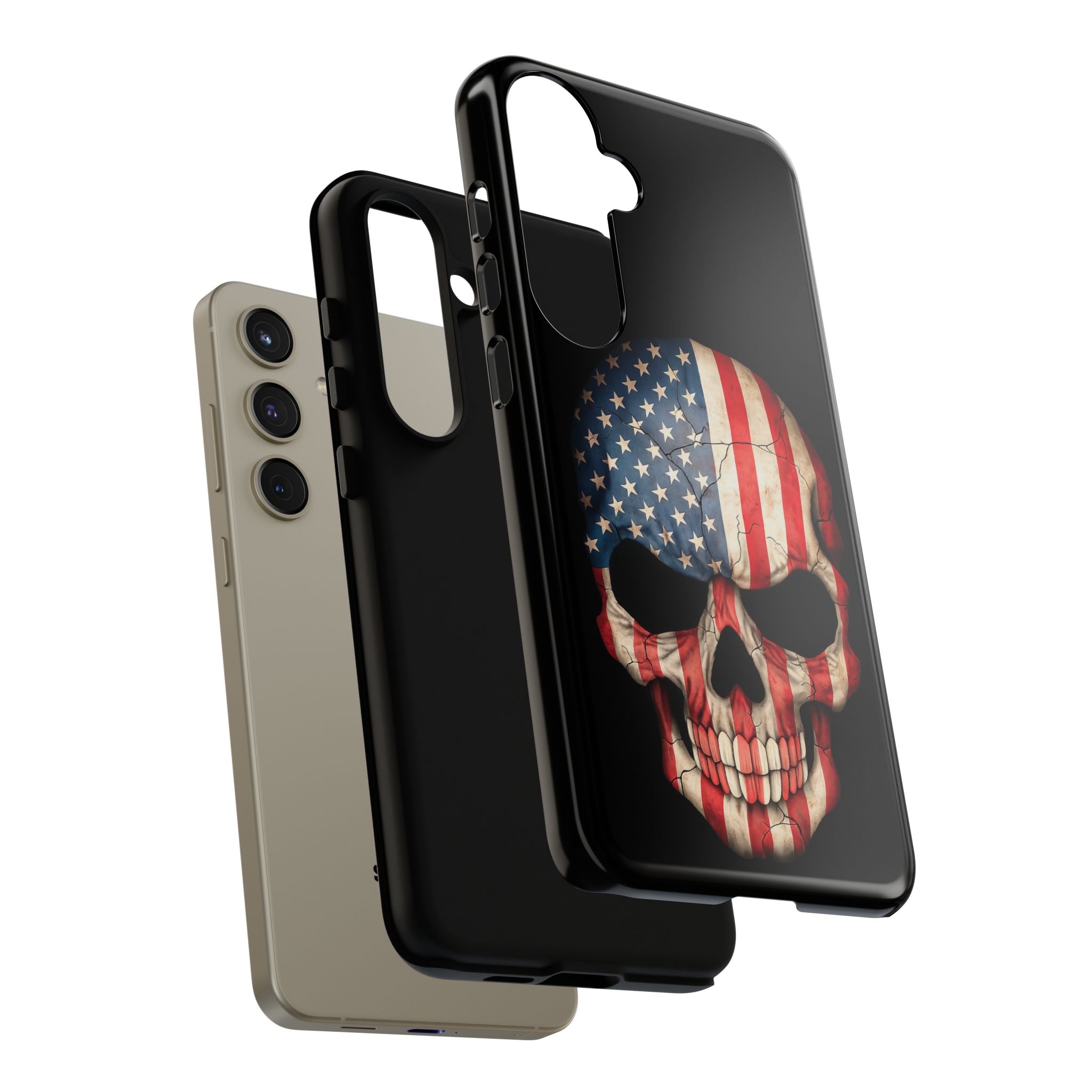 American Flag Skull Phone Case - Patriotic Tough Protective Cover