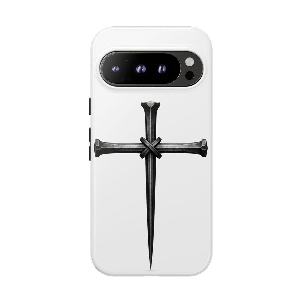 Nail Cross Tough Phone Case – Minimal Gothic Christian Armor for Samsung & iPhone