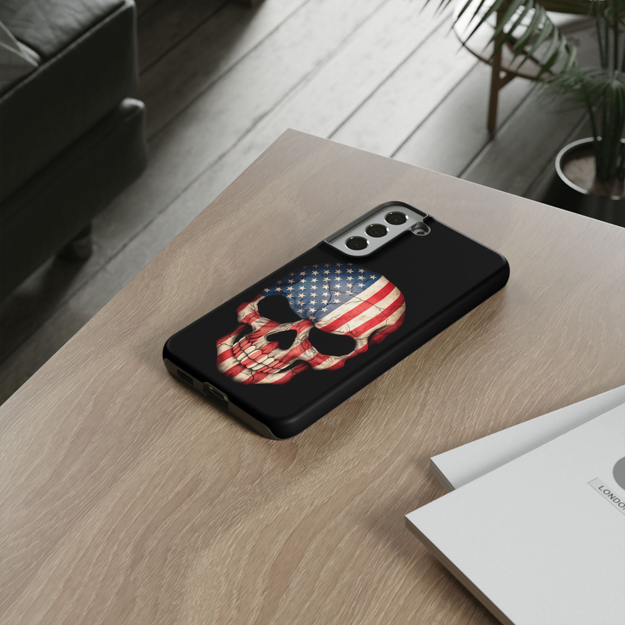 American Flag Skull Phone Case - Patriotic Tough Protective Cover