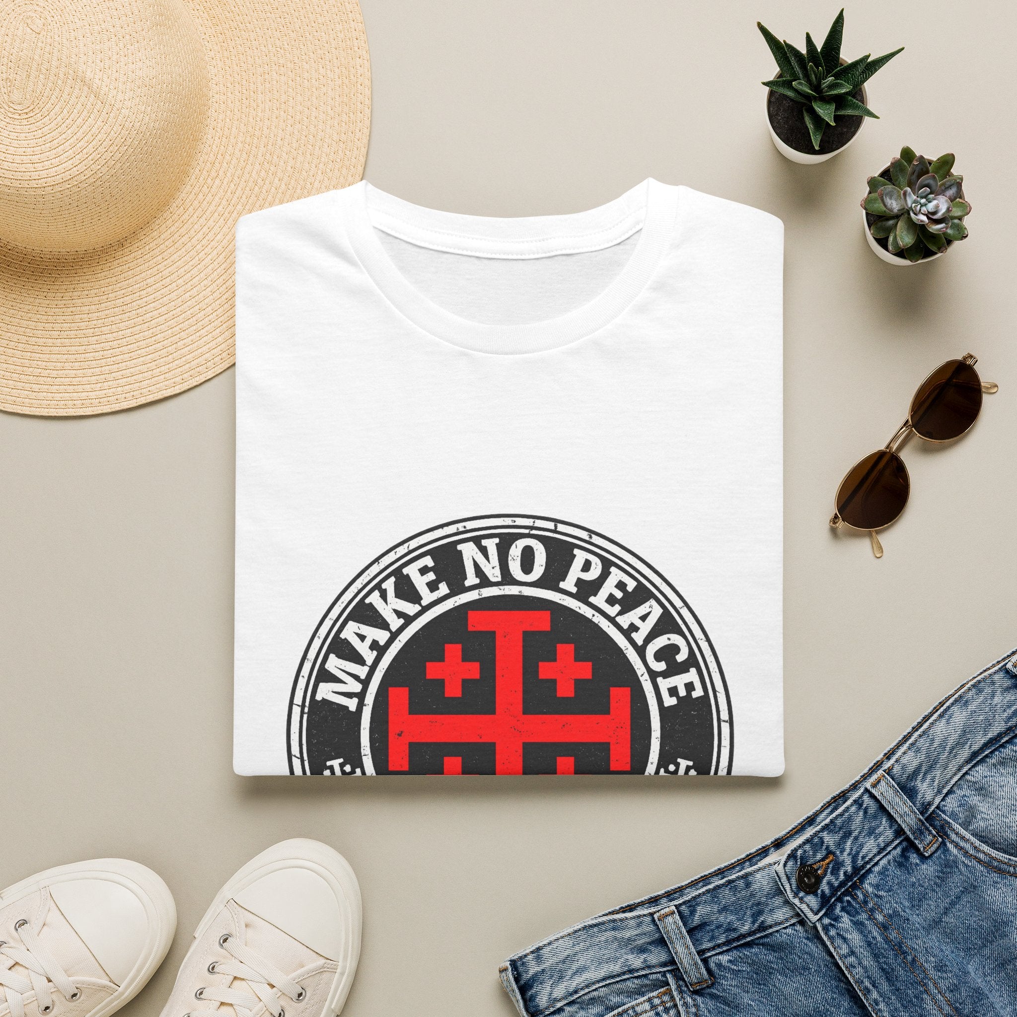Make No Peace T-Shirt — Bold Crusader Emblem Tee ("Make No Peace With Evil")