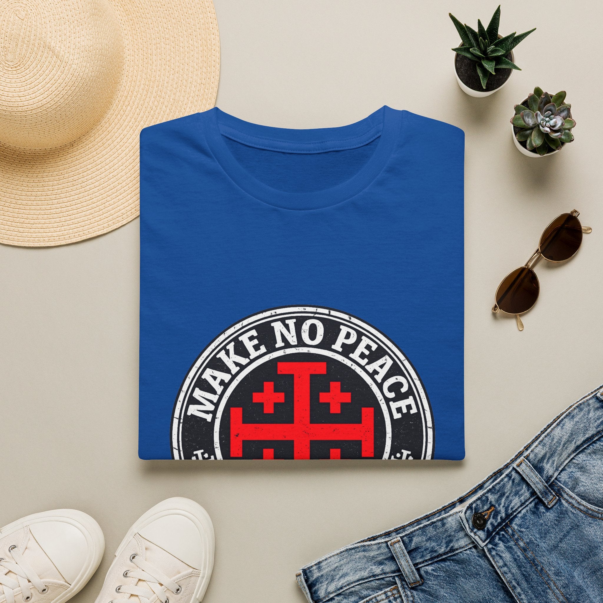 Make No Peace T-Shirt — Bold Crusader Emblem Tee ("Make No Peace With Evil")