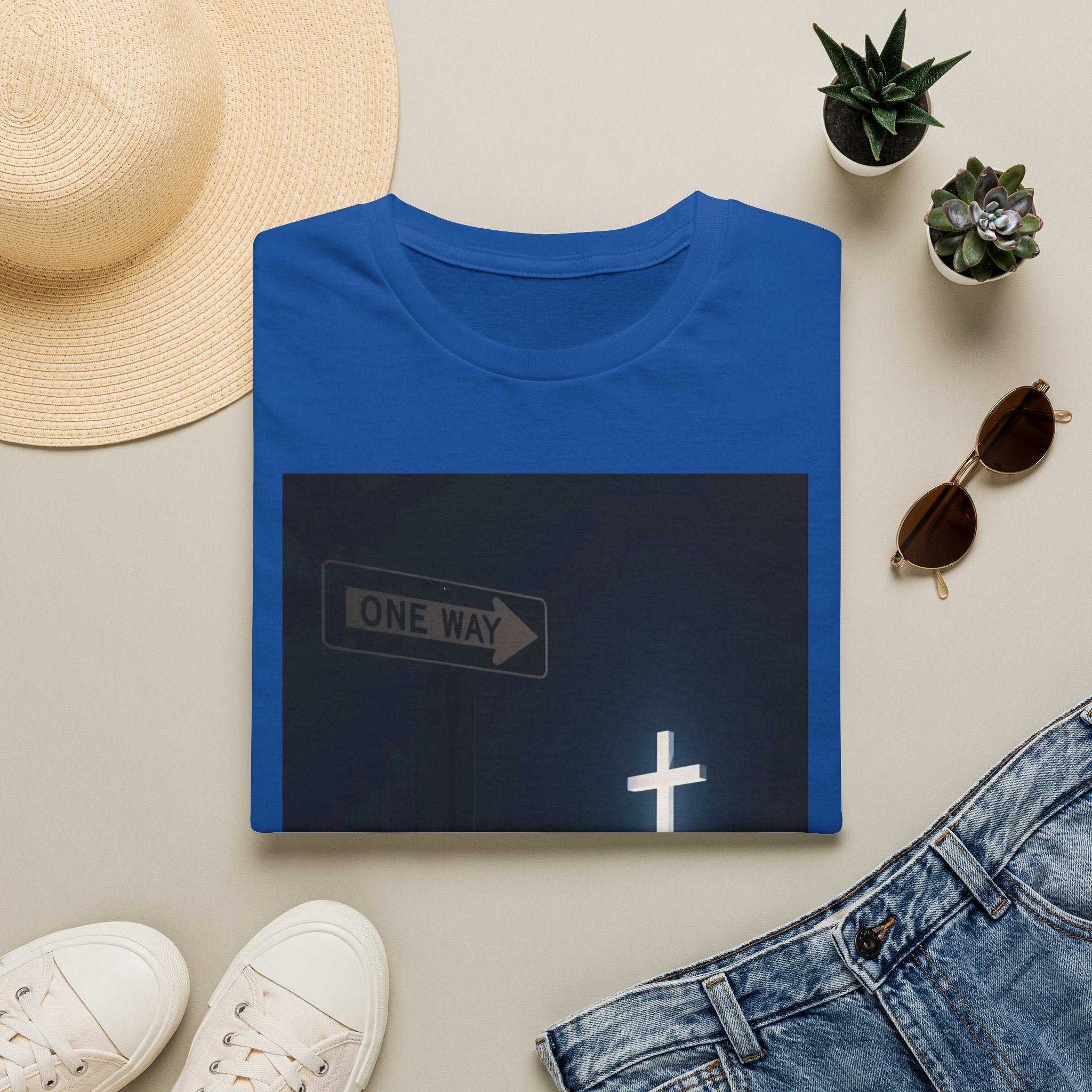 Christian Cross T-Shirt - One Way Street Sign Faith Tee
