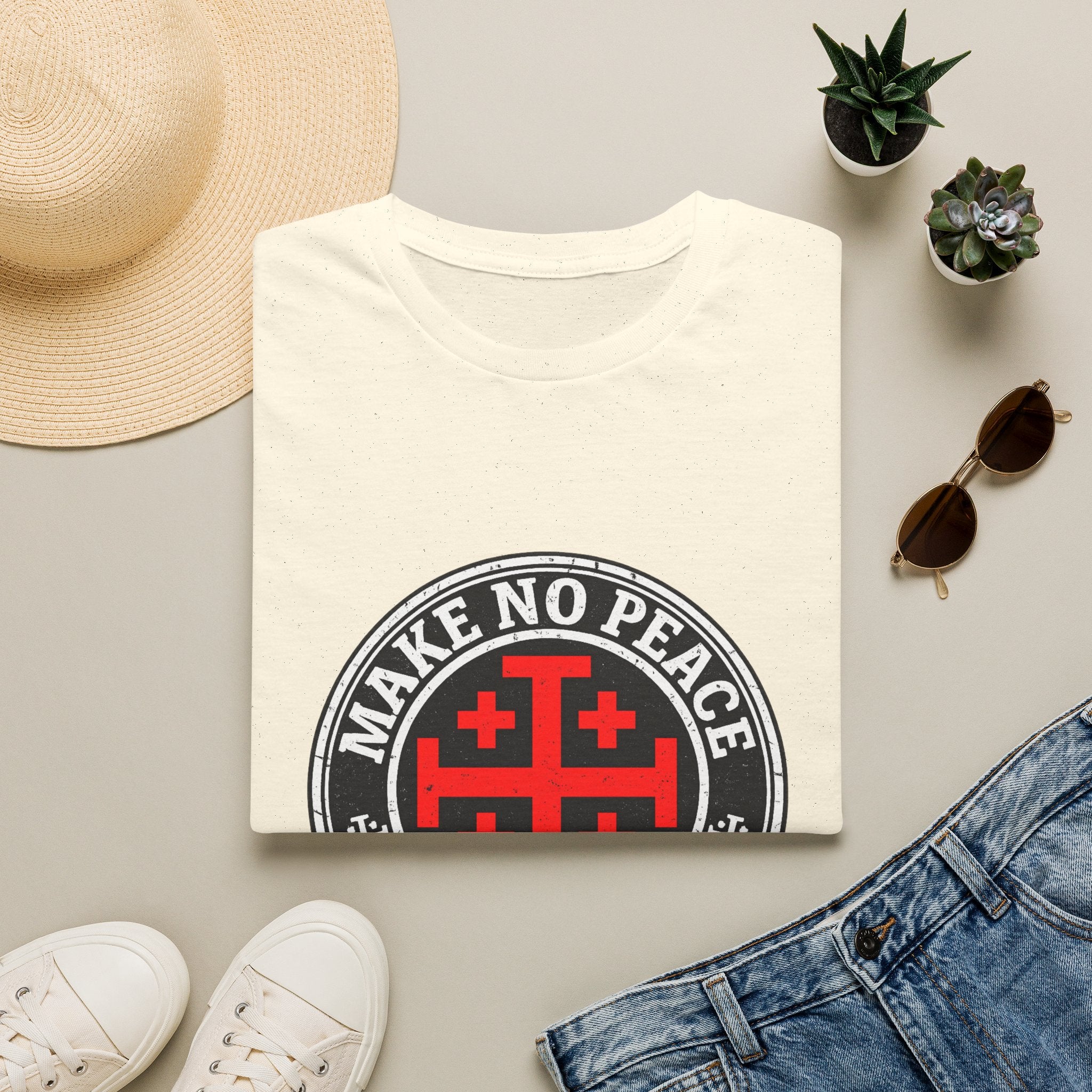 Make No Peace T-Shirt — Bold Crusader Emblem Tee ("Make No Peace With Evil")