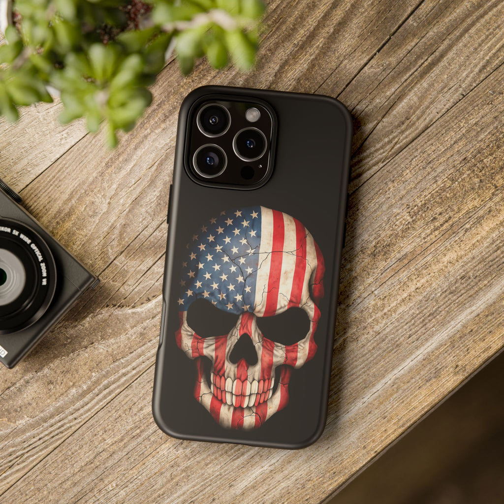 American Flag Skull Phone Case - Patriotic Tough Protective Cover