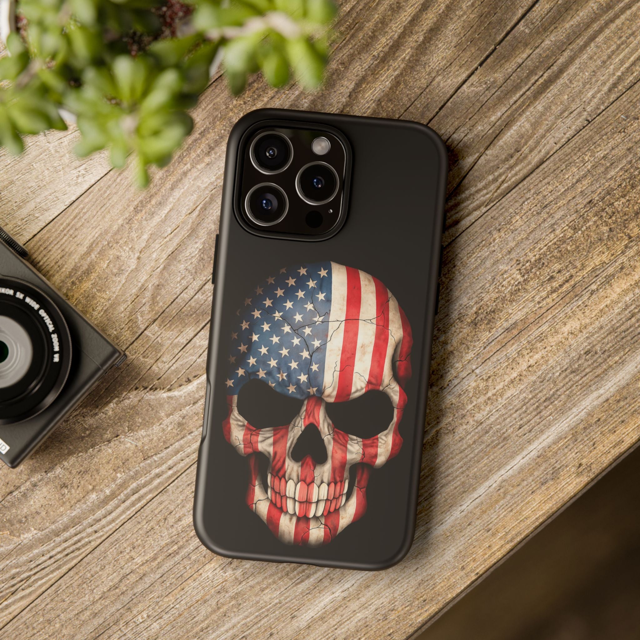 American Flag Skull Phone Case - Patriotic Tough Protective Cover
