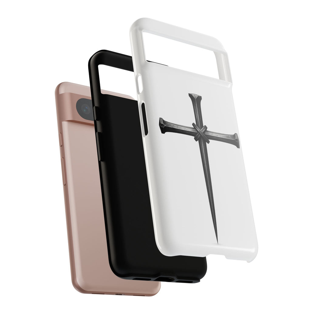 Nail Cross Tough Phone Case – Minimal Gothic Christian Armor for Samsung & iPhone
