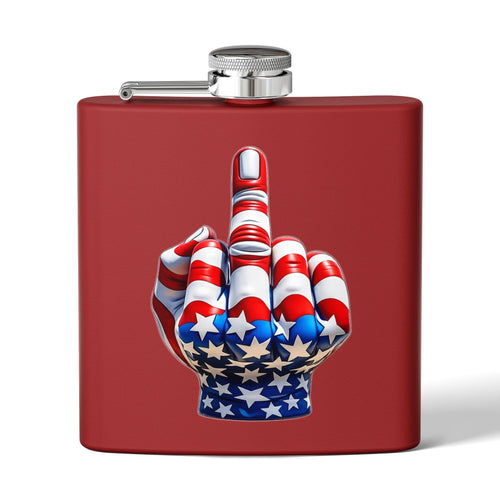 6oz Stainless Steel Flask — Patriotic Middle Finger USA Flag Design