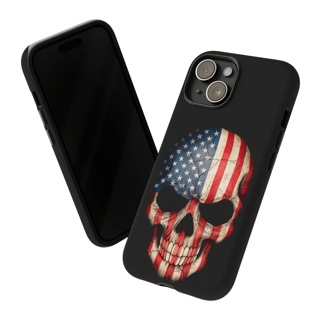 American Flag Skull Phone Case - Patriotic Tough Protective Cover