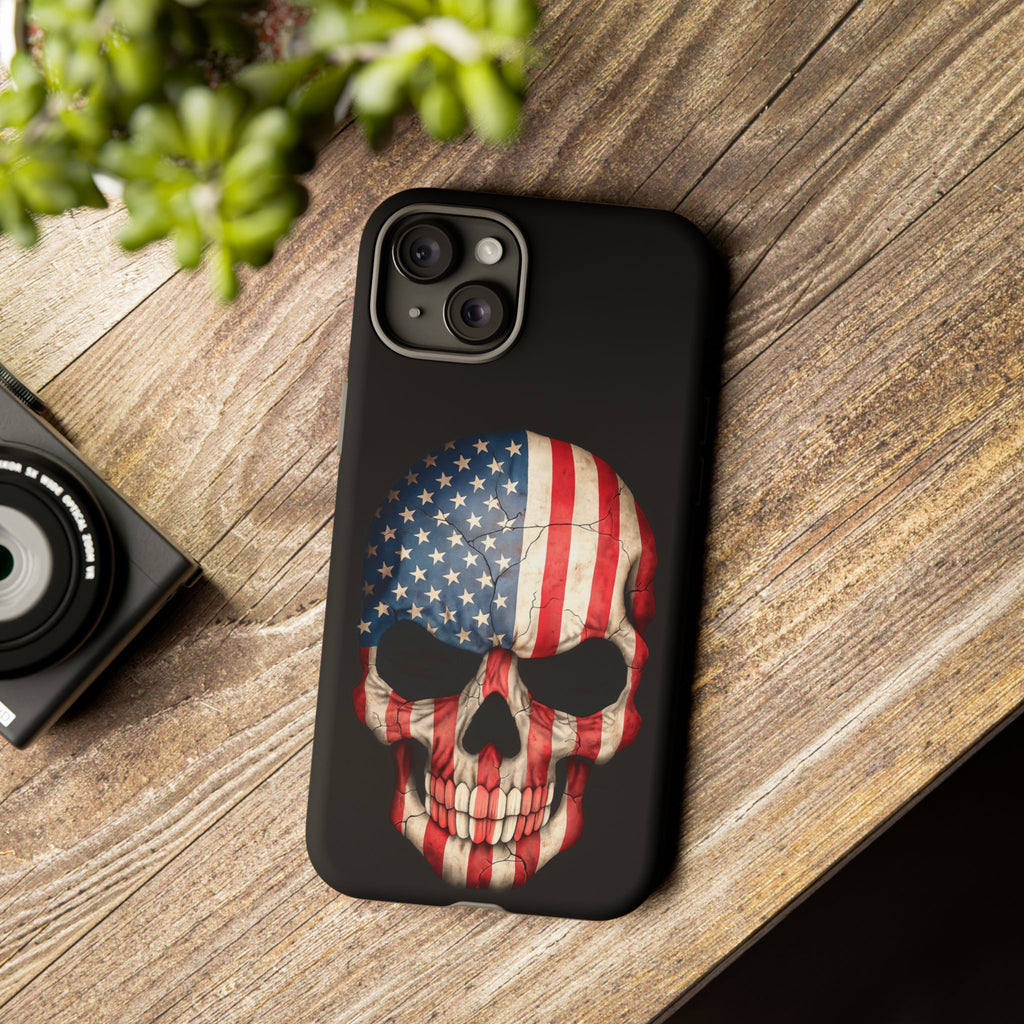 American Flag Skull Phone Case - Patriotic Tough Protective Cover