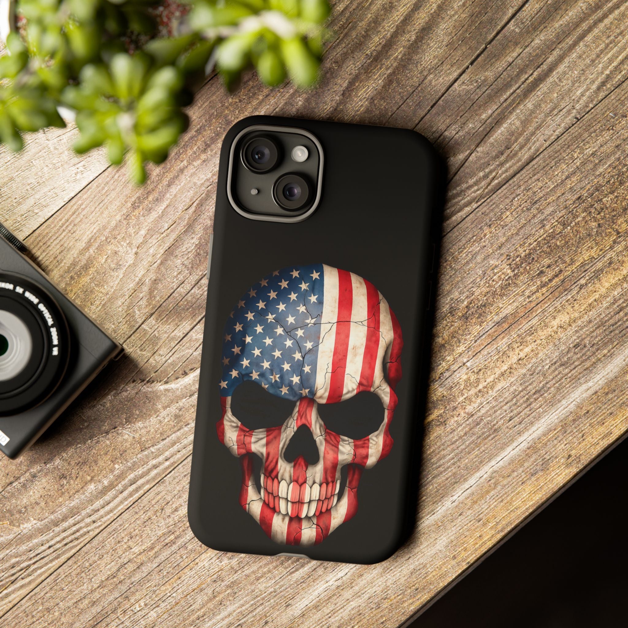 American Flag Skull Phone Case - Patriotic Tough Protective Cover