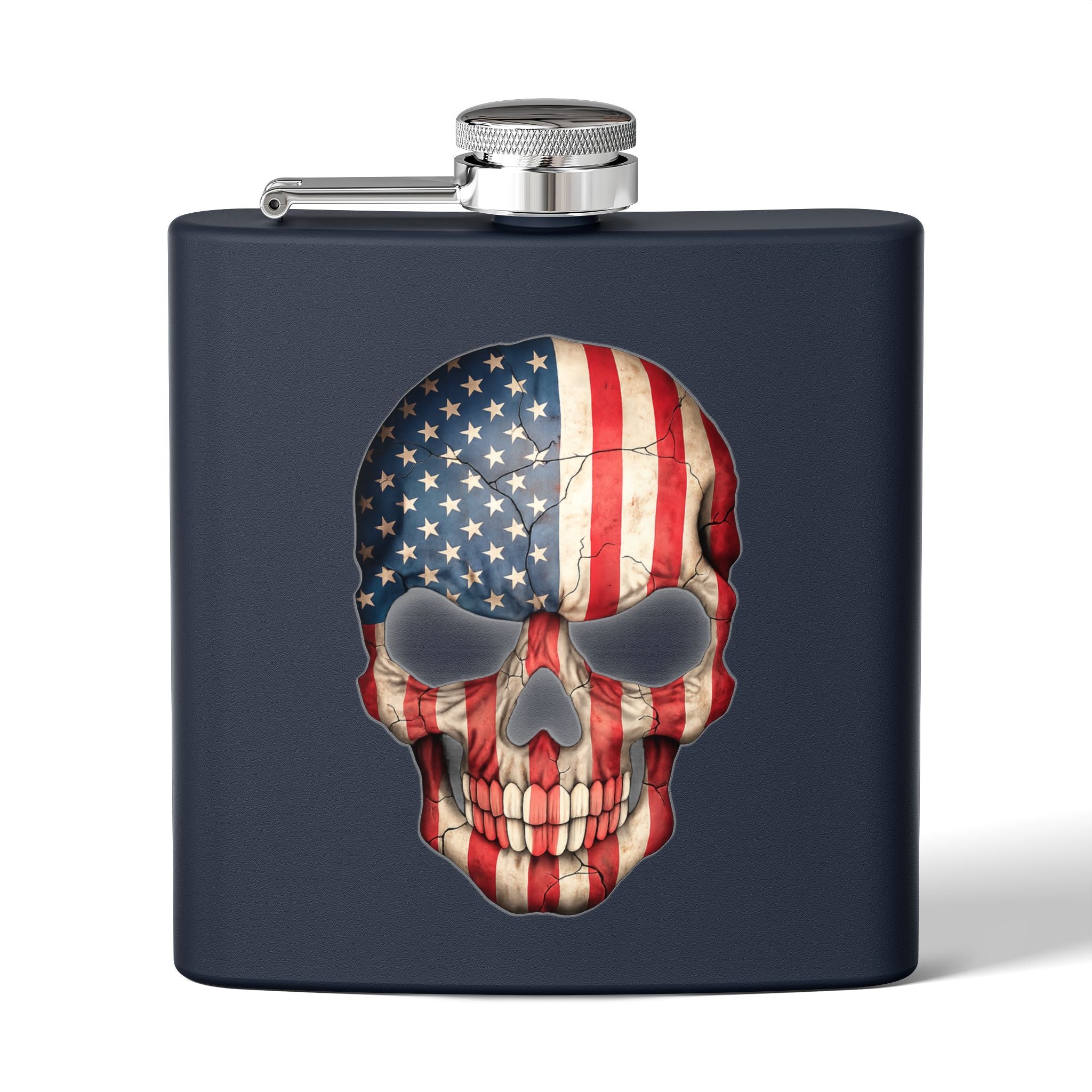 American Flag Skull Flask — 6oz Stainless Steel Patriotic Hip Flask