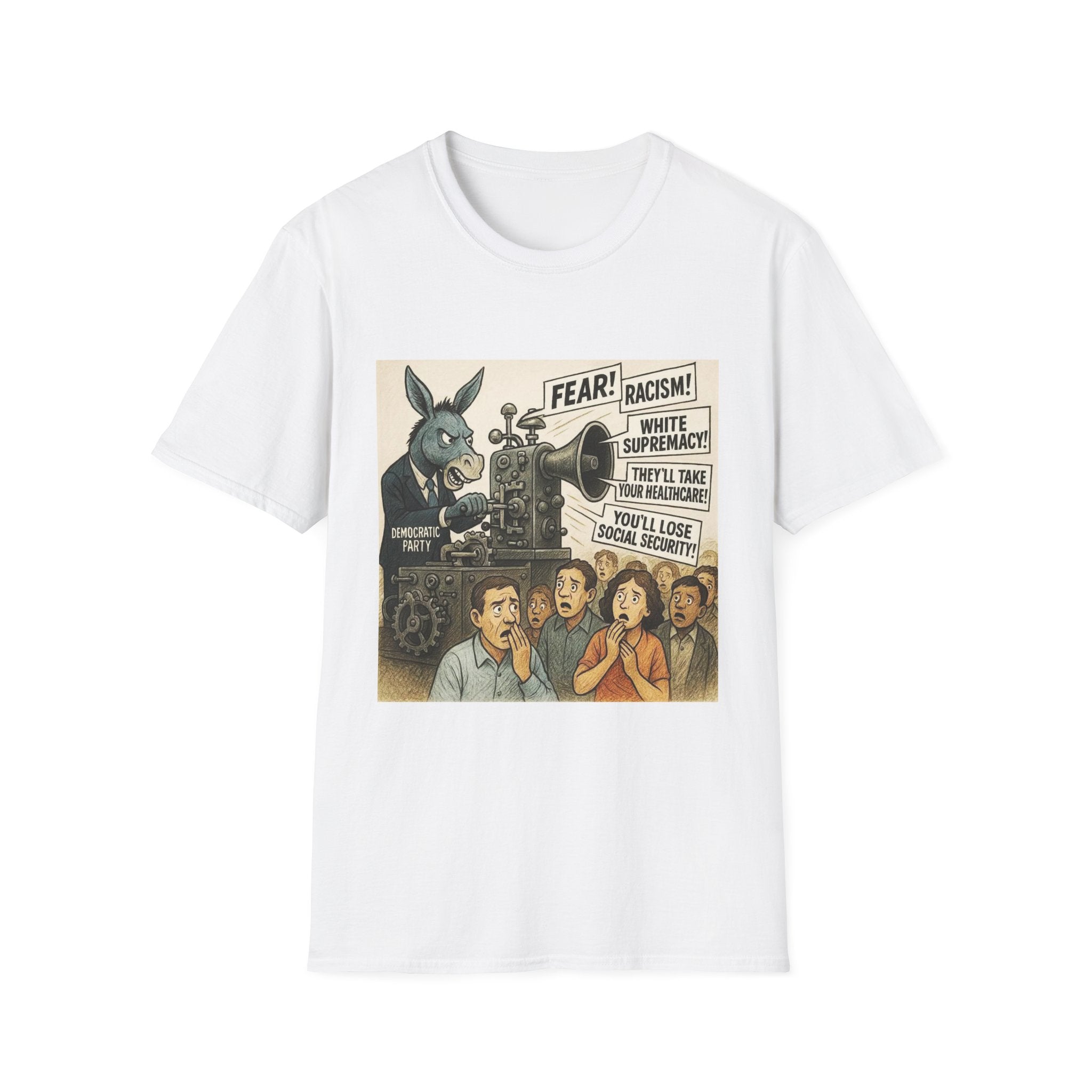 Graphic T-Shirt — Vintage Political Cartoon ‘Fear! Racism! White Supremacy!’