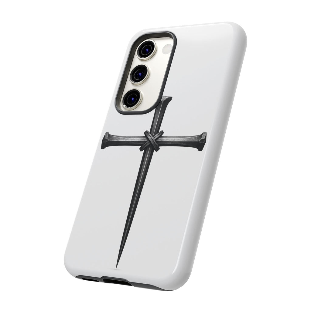 Nail Cross Tough Phone Case – Minimal Gothic Christian Armor for Samsung & iPhone