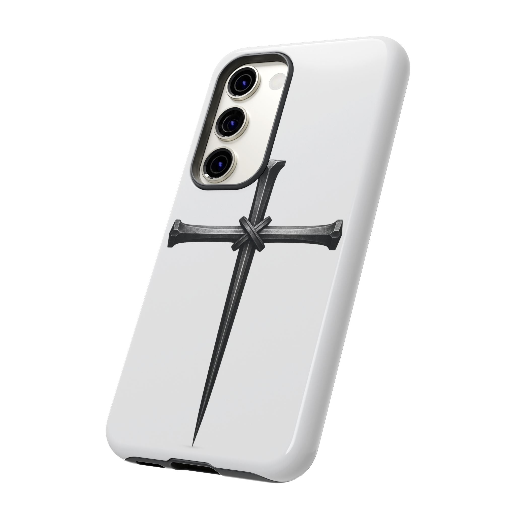 Nail Cross Tough Phone Case – Minimal Gothic Christian Armor for Samsung & iPhone