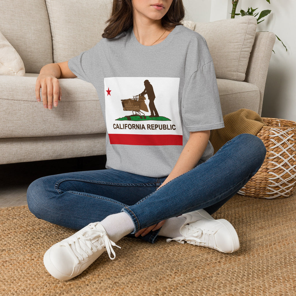 California Republic Grocery Cart T-Shirt — Funny State Flag Design