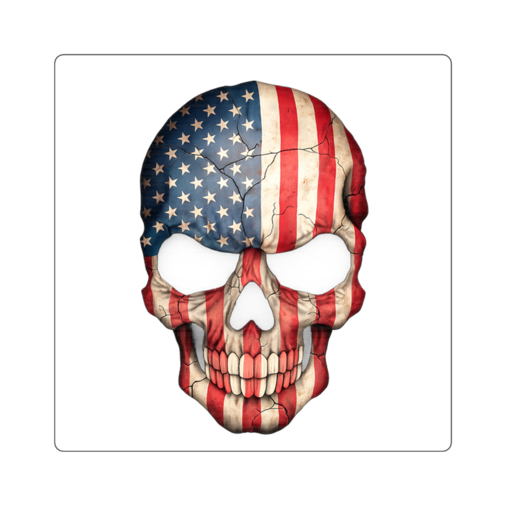 American Flag Skull Sticker — Patriotic Skull Square Decal for Laptop, Helmet, Guitar