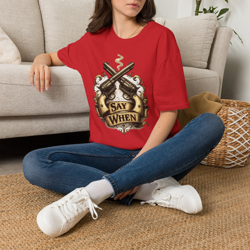 Western Revolver T‑Shirt — "Say When" Vintage Gun Graphic