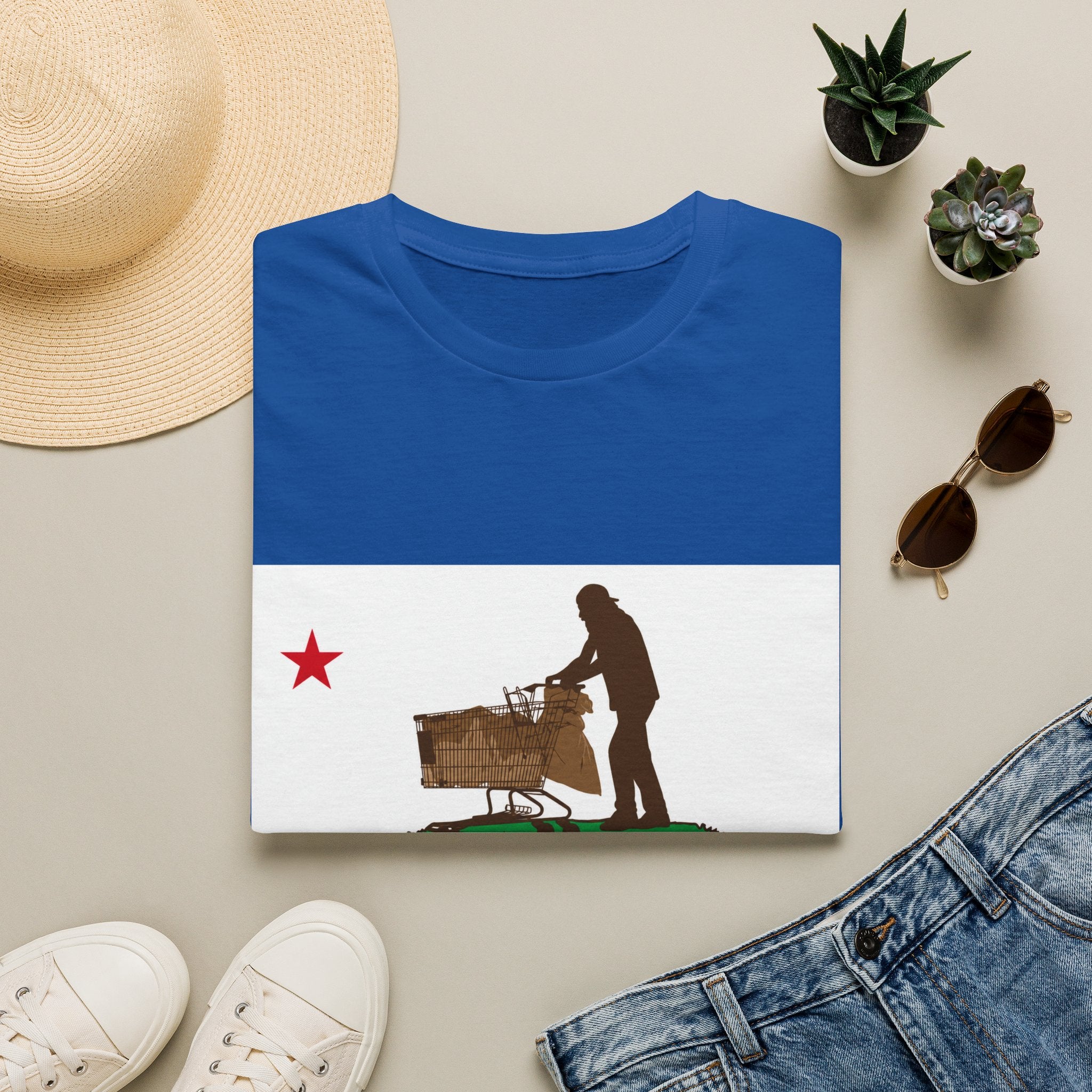 California Republic Grocery Cart T-Shirt — Funny State Flag Design