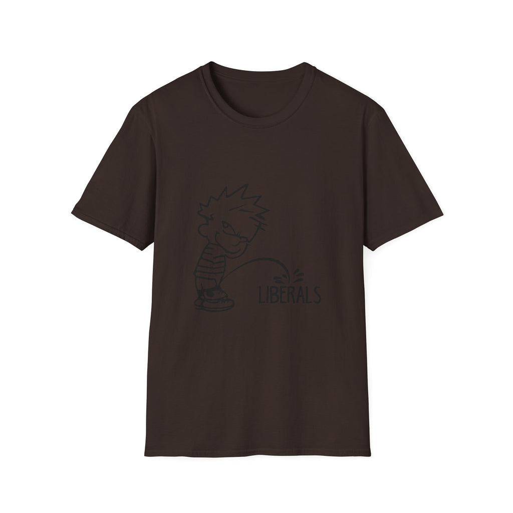 Political Humor T-Shirt — Cartoon Boy ‘Peeing on Liberals’ Graphic