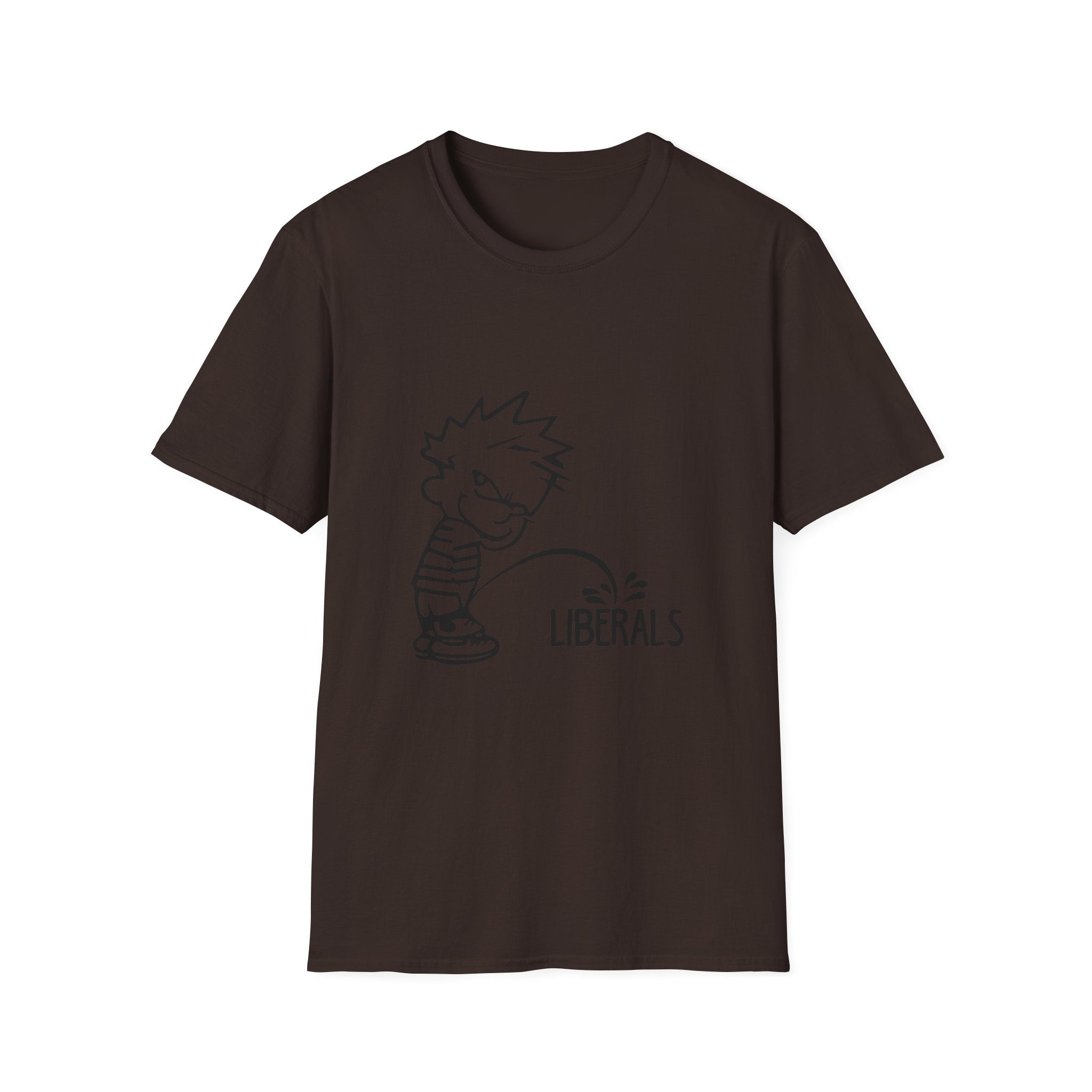 Political Humor T-Shirt — Cartoon Boy ‘Peeing on Liberals’ Graphic