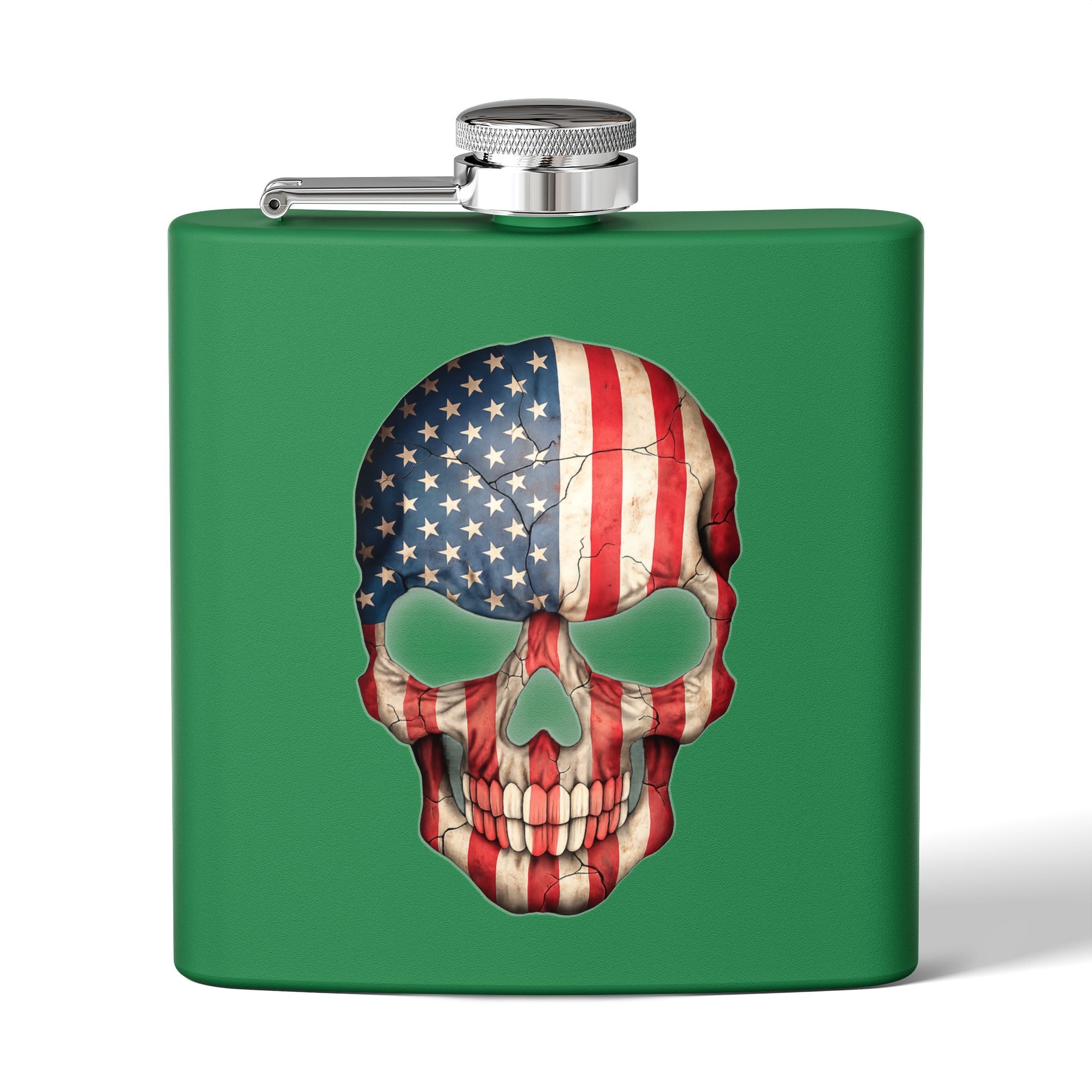 American Flag Skull Flask — 6oz Stainless Steel Patriotic Hip Flask