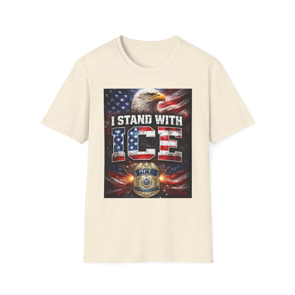 I Stand With ICE American Flag Eagle T-Shirt — Pro-ICE Patriotic Tee