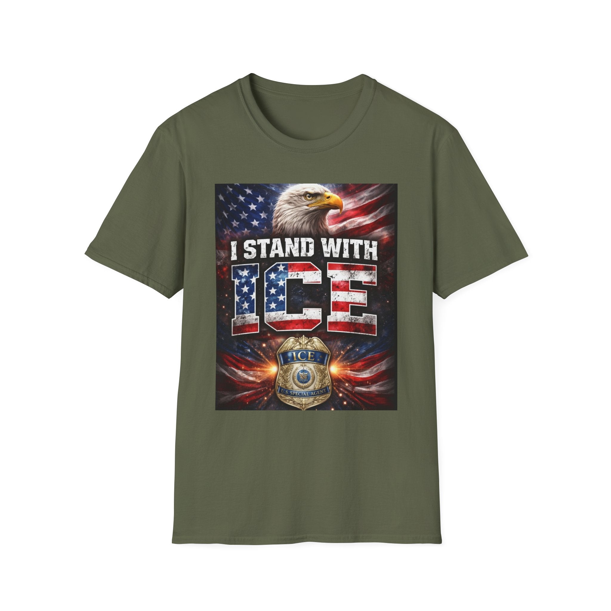 I Stand With ICE American Flag Eagle T-Shirt — Pro-ICE Patriotic Tee