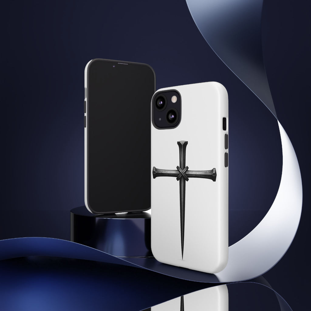 Nail Cross Tough Phone Case – Minimal Gothic Christian Armor for Samsung & iPhone