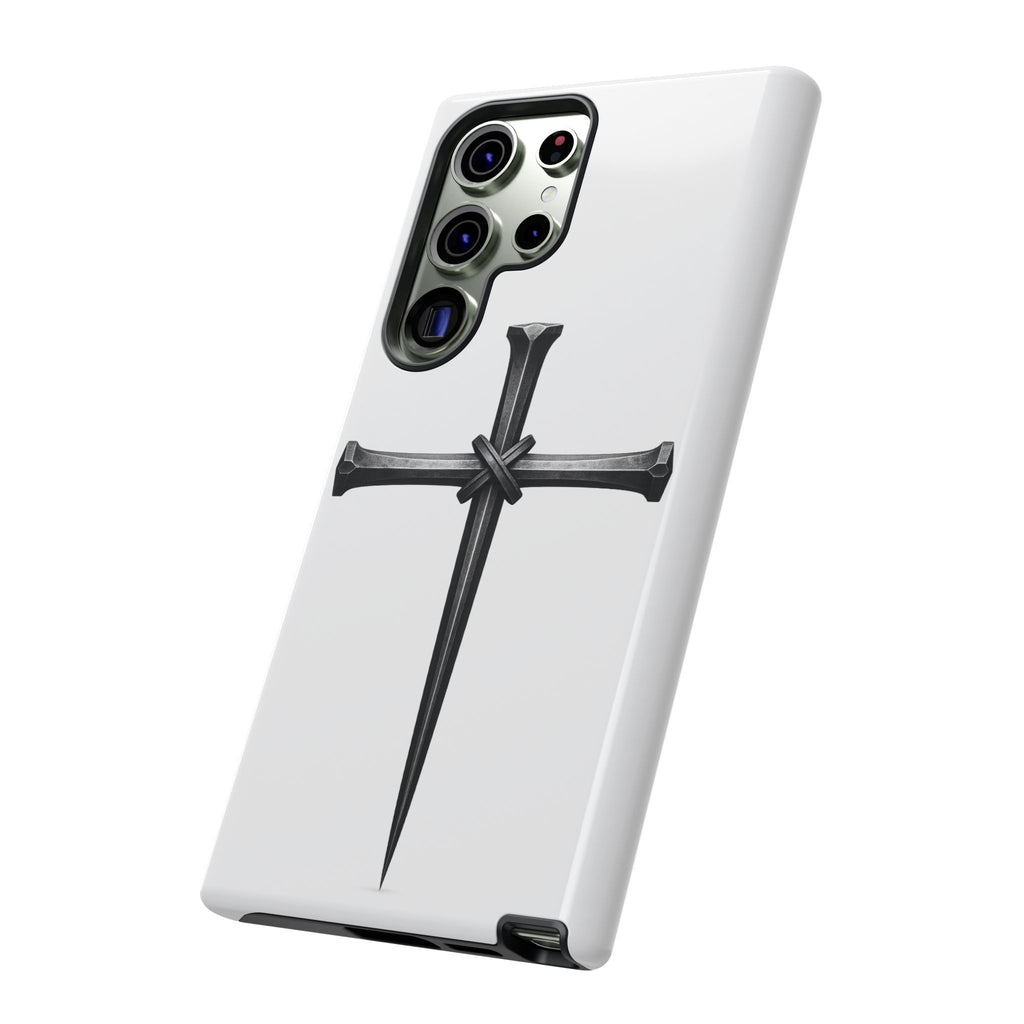 Nail Cross Tough Phone Case – Minimal Gothic Christian Armor for Samsung & iPhone