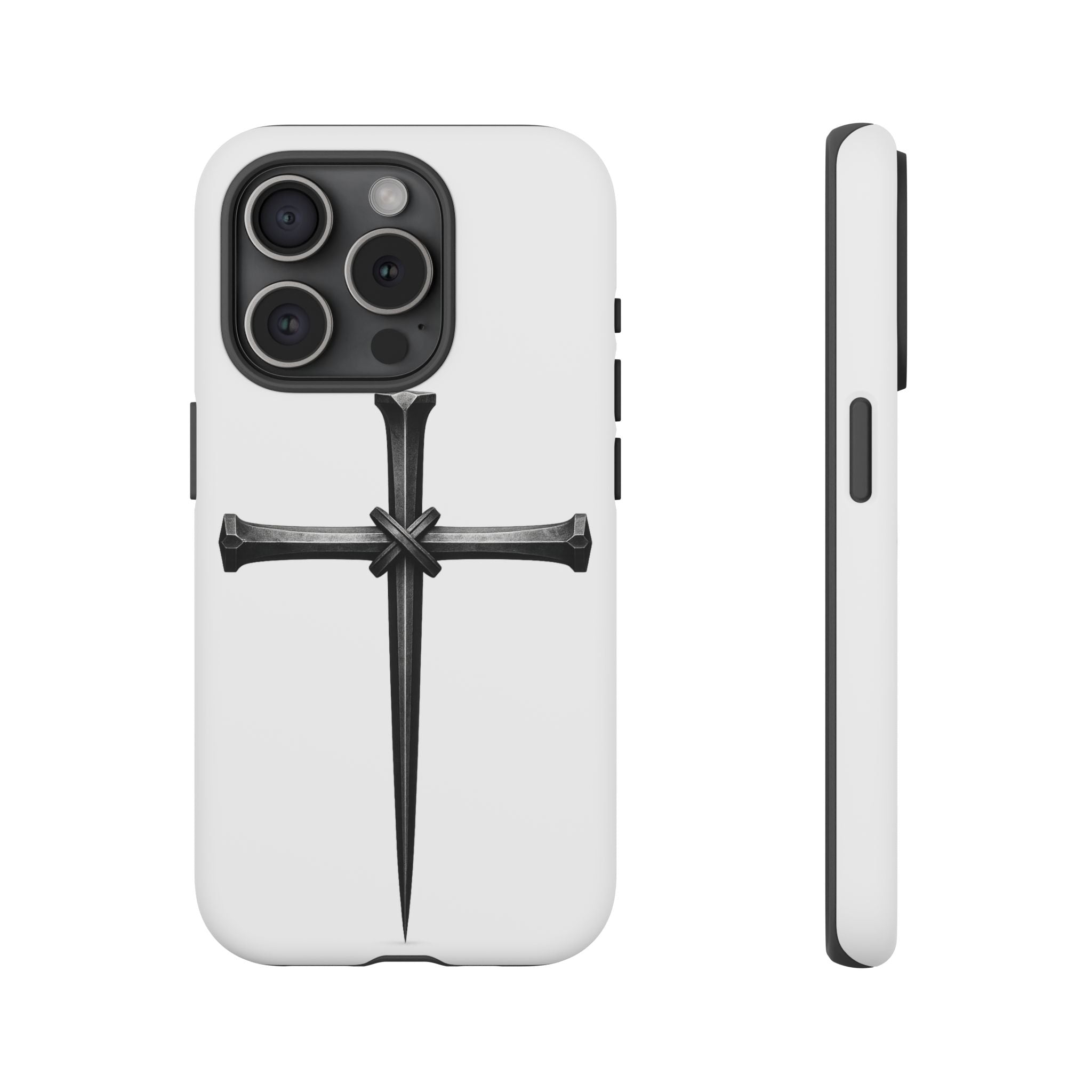 Nail Cross Tough Phone Case – Minimal Gothic Christian Armor for Samsung & iPhone