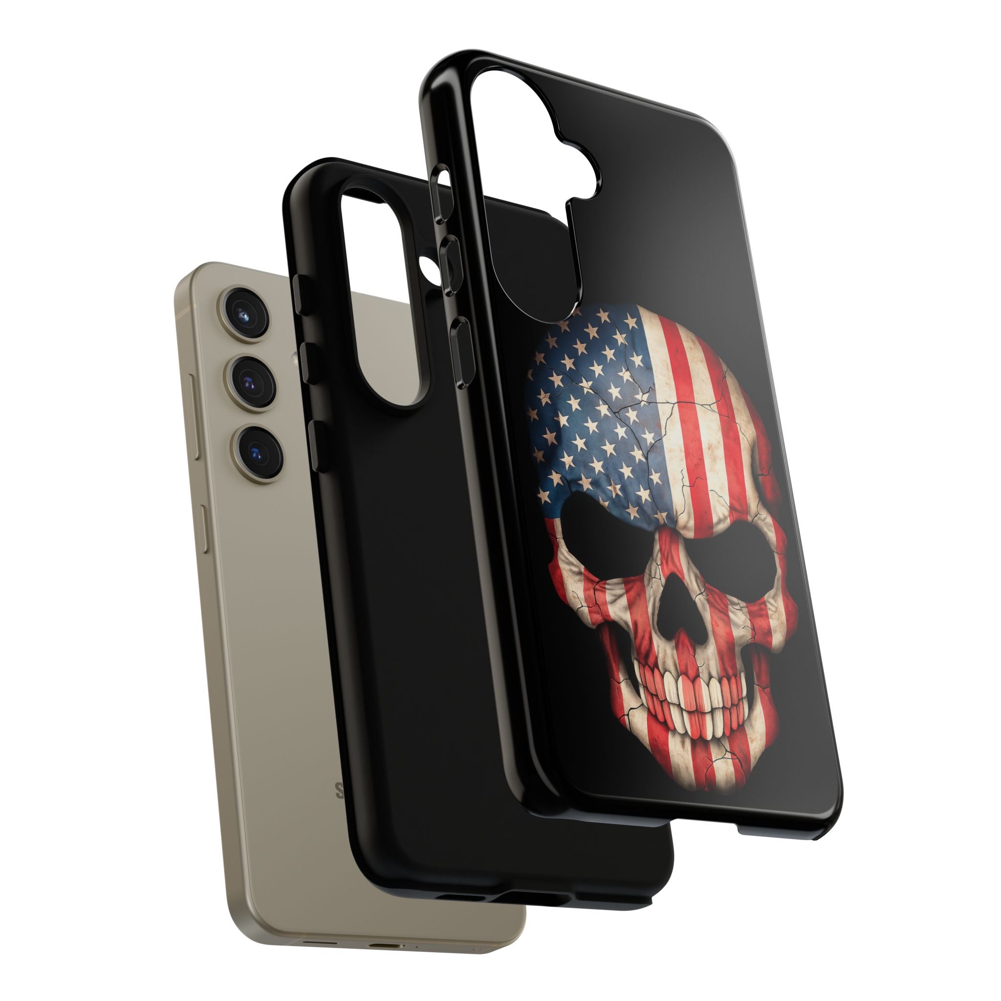 American Flag Skull Phone Case - Patriotic Tough Protective Cover