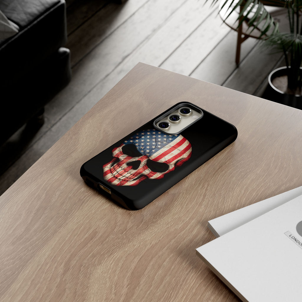 American Flag Skull Phone Case - Patriotic Tough Protective Cover