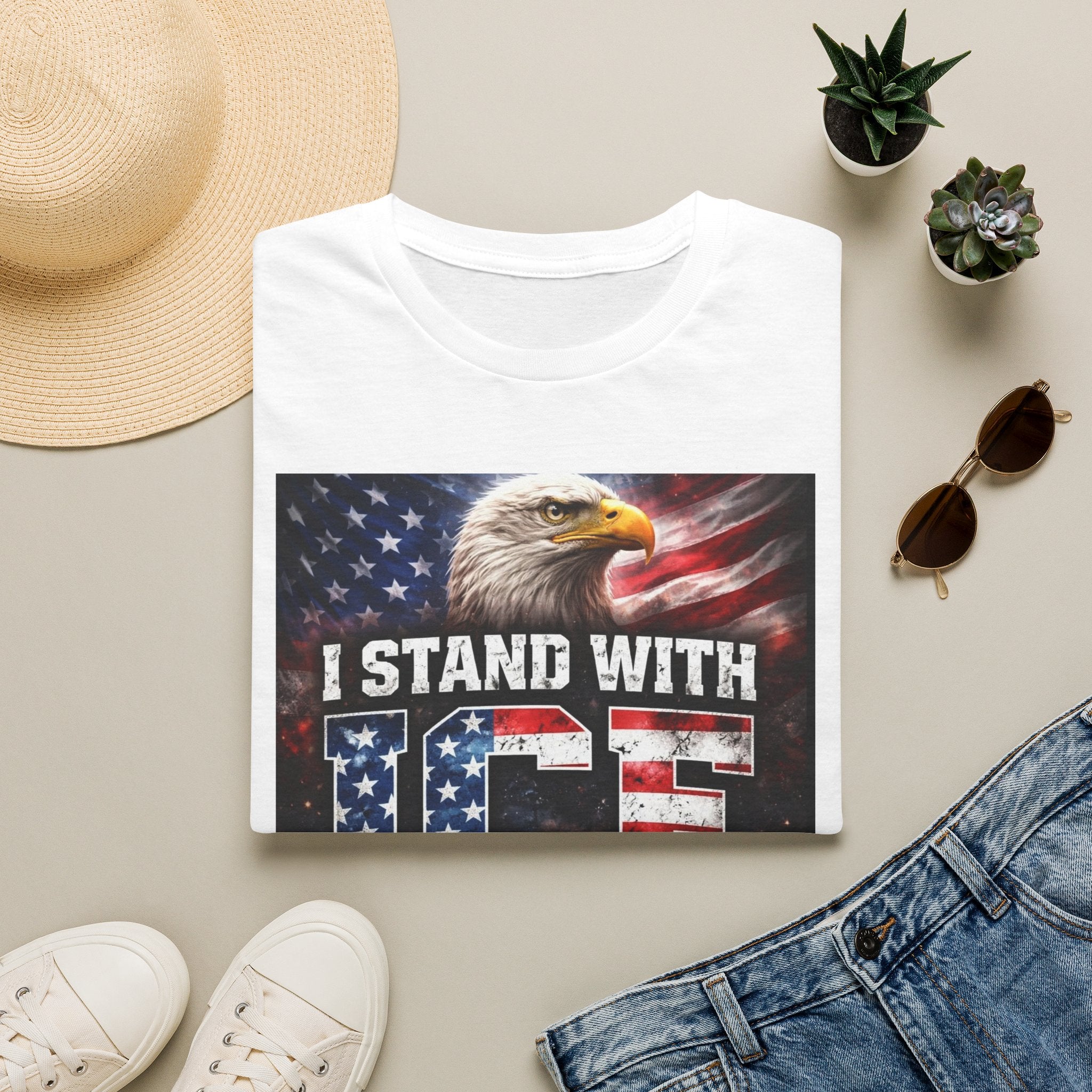 I Stand With ICE American Flag Eagle T-Shirt — Pro-ICE Patriotic Tee