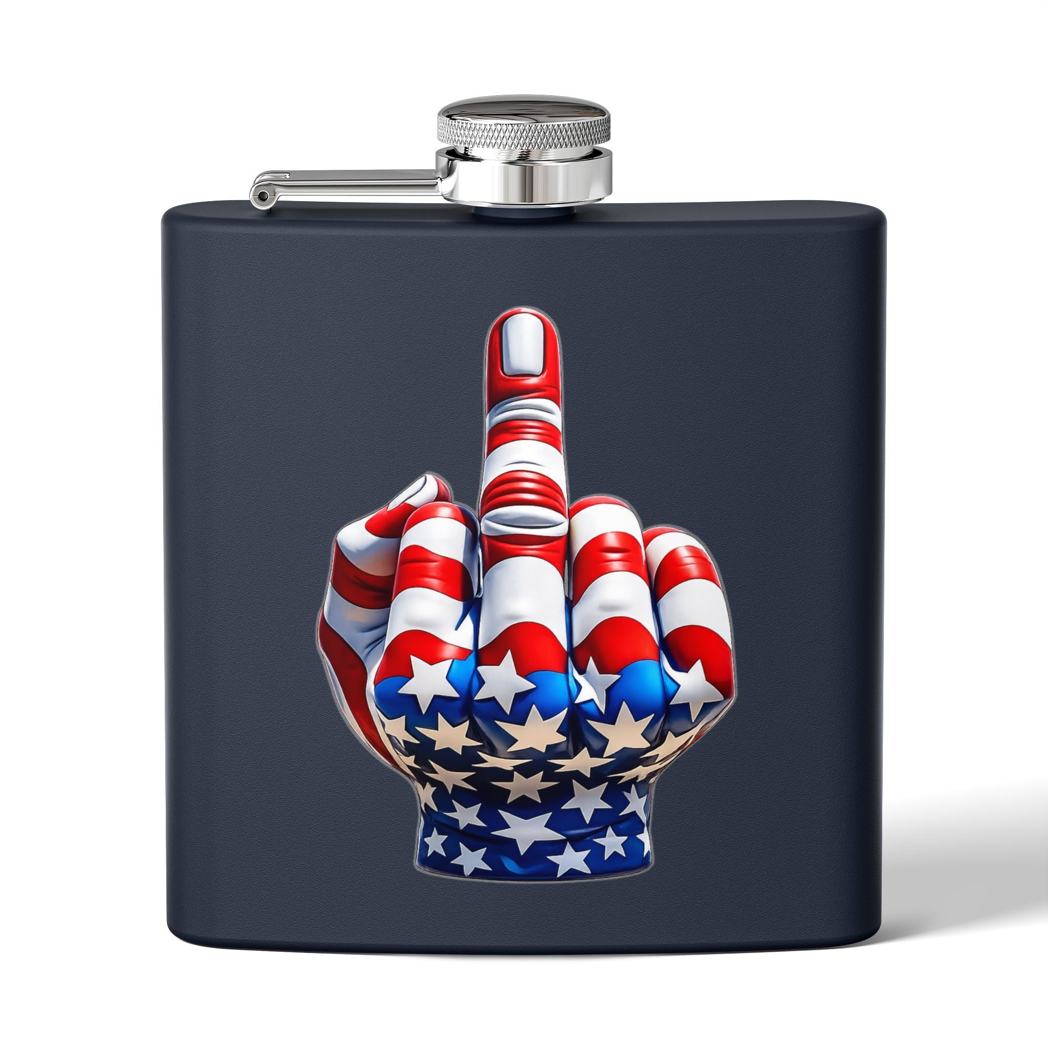 6oz Stainless Steel Flask — Patriotic Middle Finger USA Flag Design