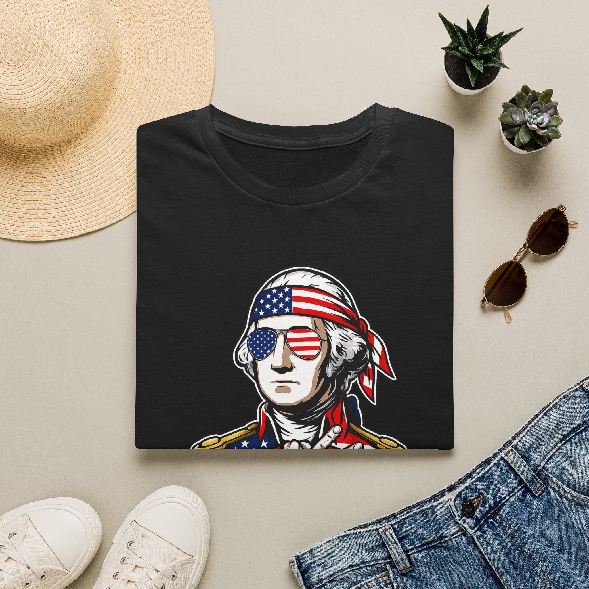 Patriotic George Washington T-Shirt – American Flag Bandana & Shades Tee