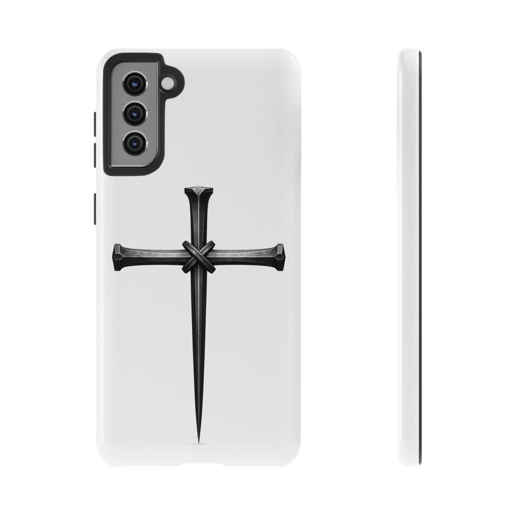 Nail Cross Tough Phone Case – Minimal Gothic Christian Armor for Samsung & iPhone