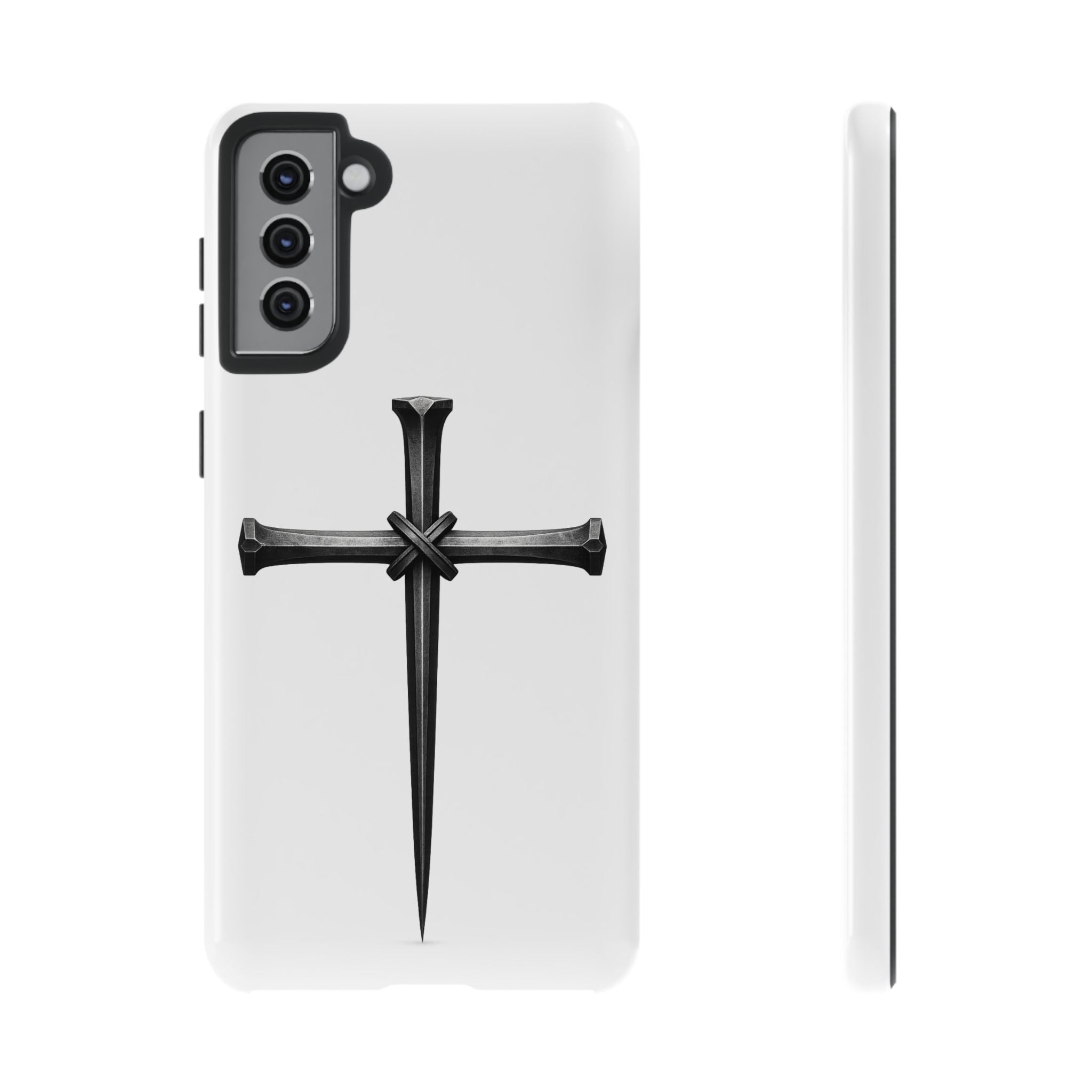 Nail Cross Tough Phone Case – Minimal Gothic Christian Armor for Samsung & iPhone