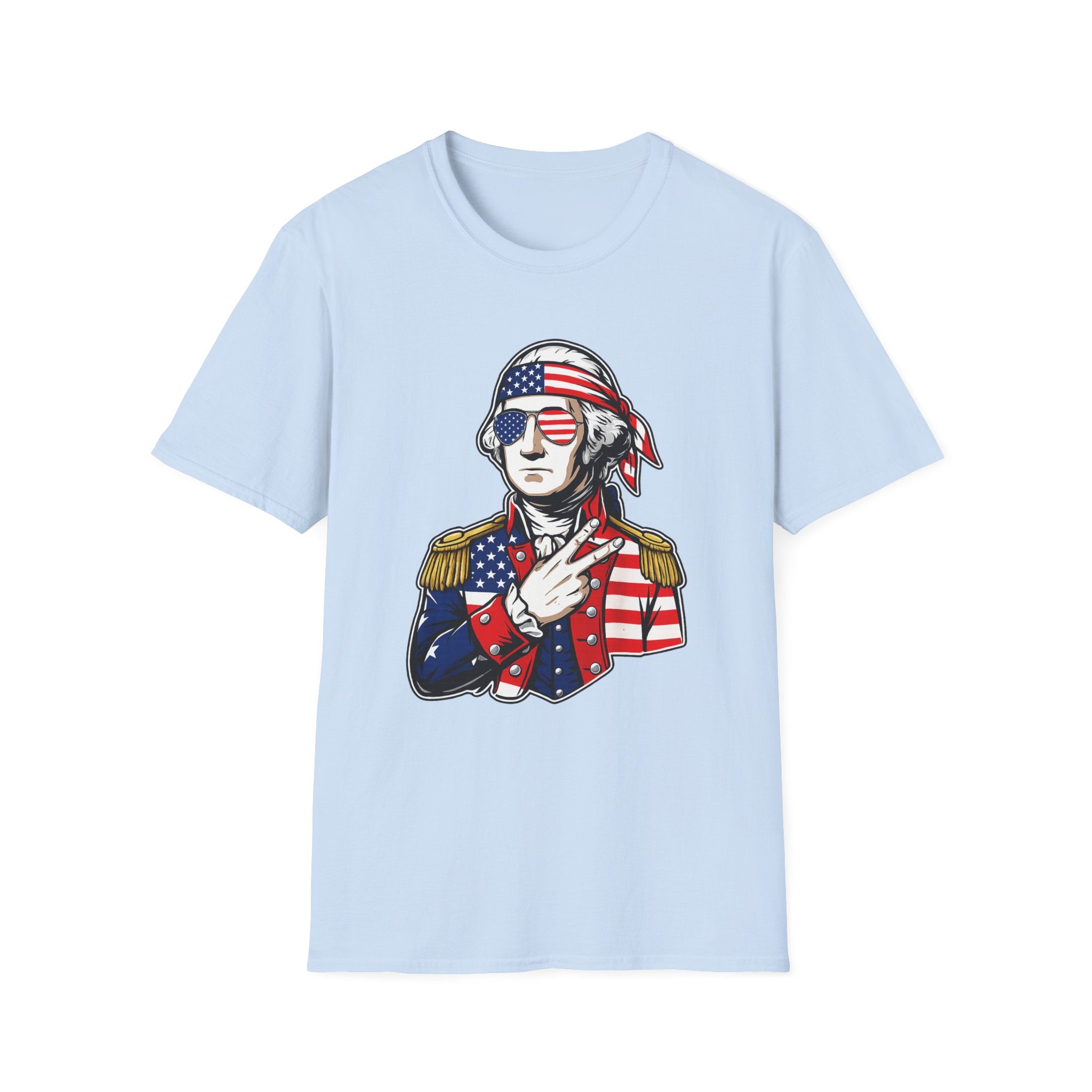 Patriotic George Washington T-Shirt – American Flag Bandana & Shades Tee