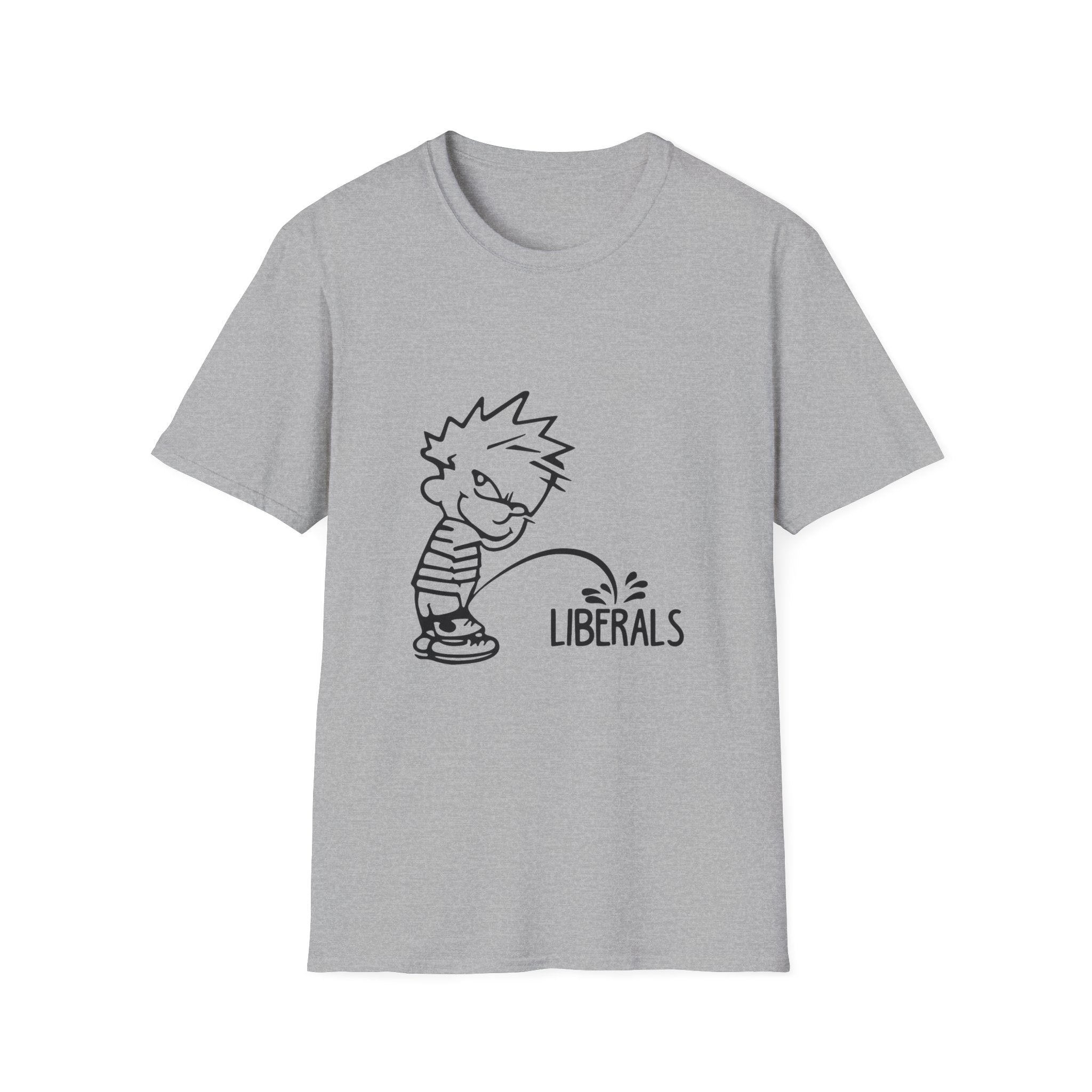Political Humor T-Shirt — Cartoon Boy ‘Peeing on Liberals’ Graphic