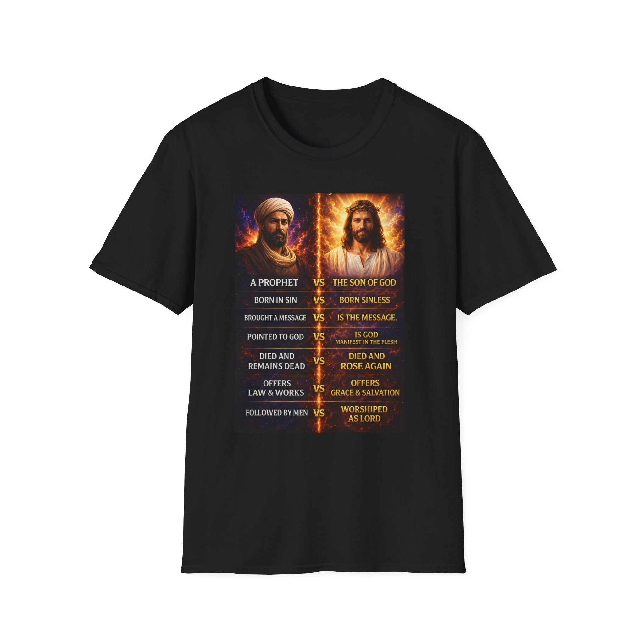 Religious Comparison Graphic Tee — 'A Prophet vs The Son of God'