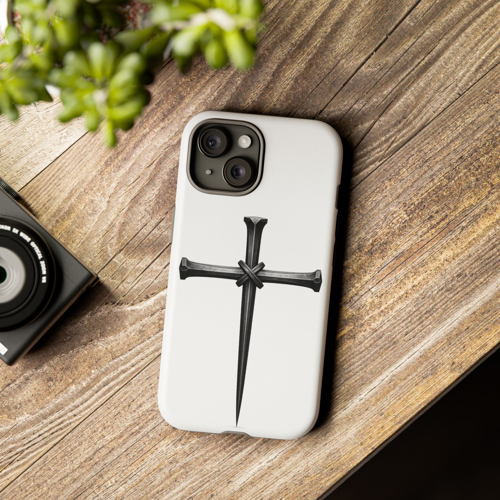 Nail Cross Tough Phone Case – Minimal Gothic Christian Armor for Samsung & iPhone