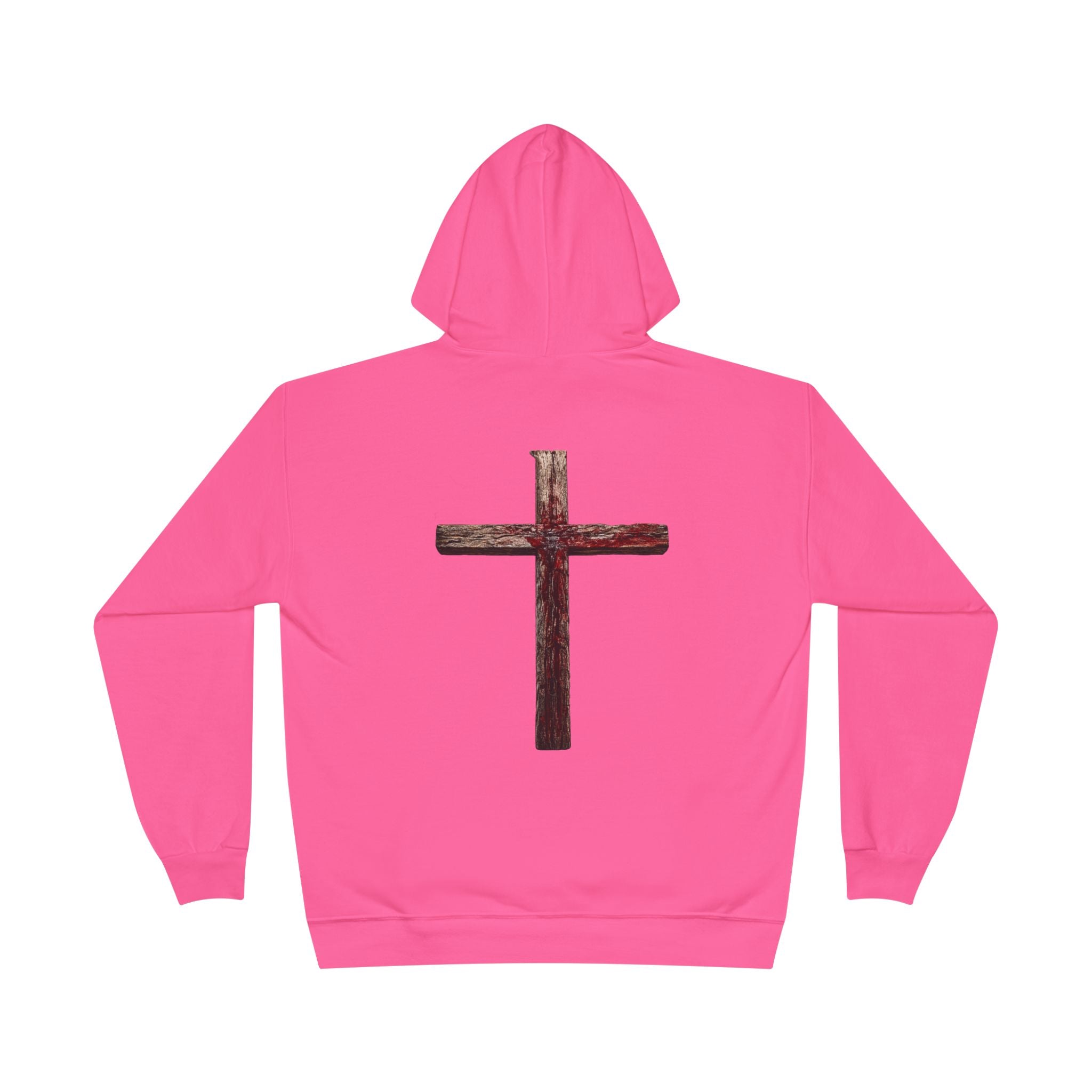 Christian Cross Hoodie — Blue Glow Front & Rustic Back Pullover