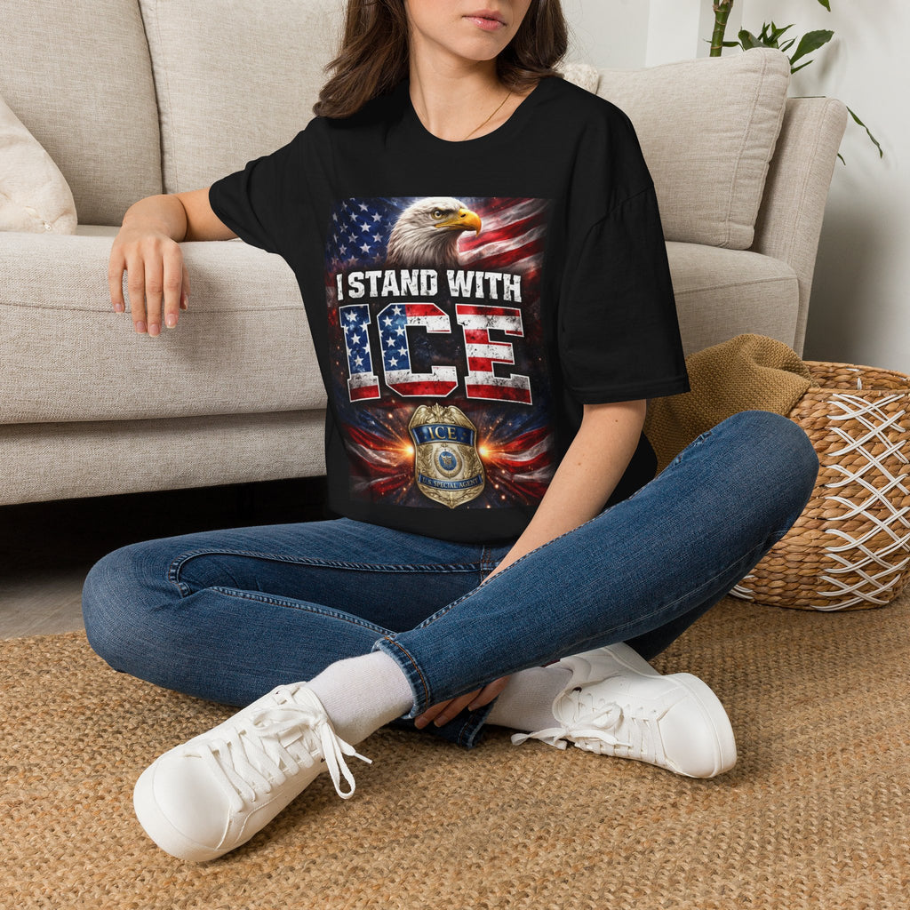 I Stand With ICE American Flag Eagle T-Shirt — Pro-ICE Patriotic Tee