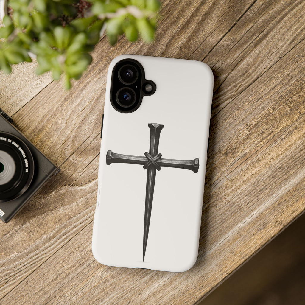 Nail Cross Tough Phone Case – Minimal Gothic Christian Armor for Samsung & iPhone