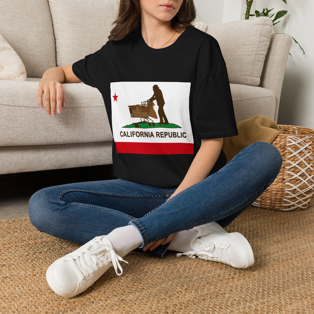 California Republic Grocery Cart T-Shirt — Funny State Flag Design