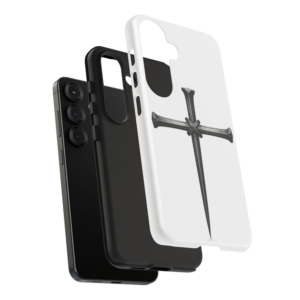 Nail Cross Tough Phone Case – Minimal Gothic Christian Armor for Samsung & iPhone
