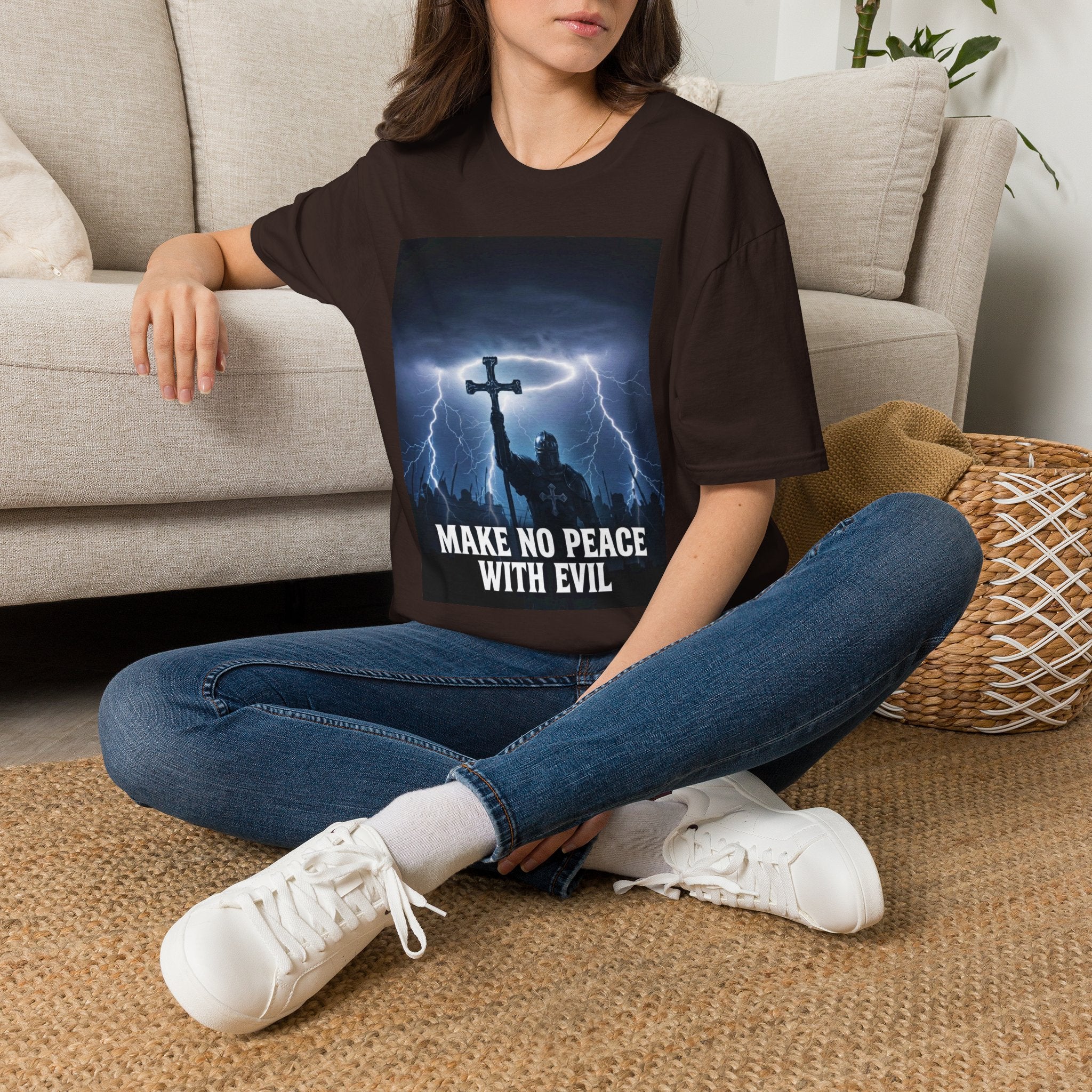 Make No Peace With Evil T-Shirt – Lightning Cross Christian Faith Tee
