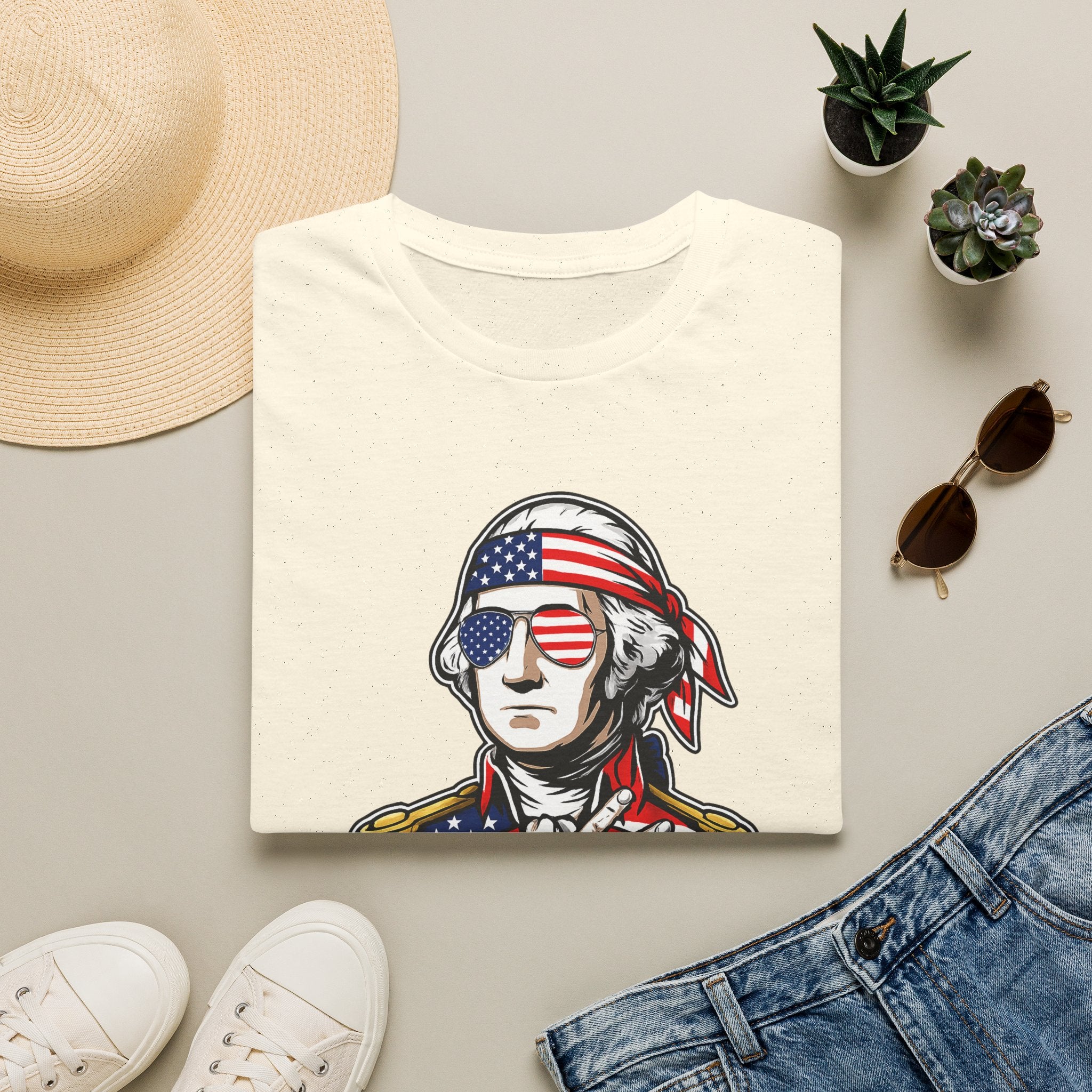 Patriotic George Washington T-Shirt – American Flag Bandana & Shades Tee